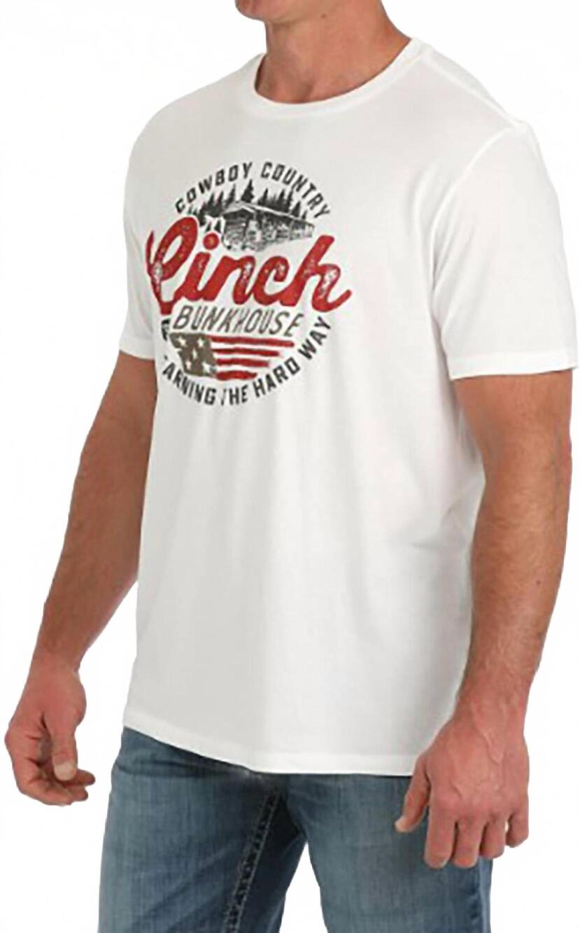 NEW CINCH men's blended logo short sleeve tee in white